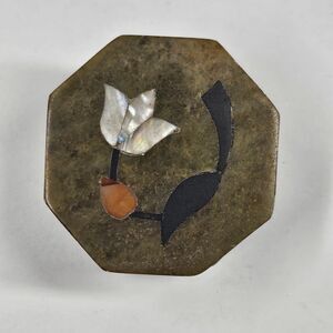 Soapstone Stone Inlaid Trinket Box Octagon Vintage India